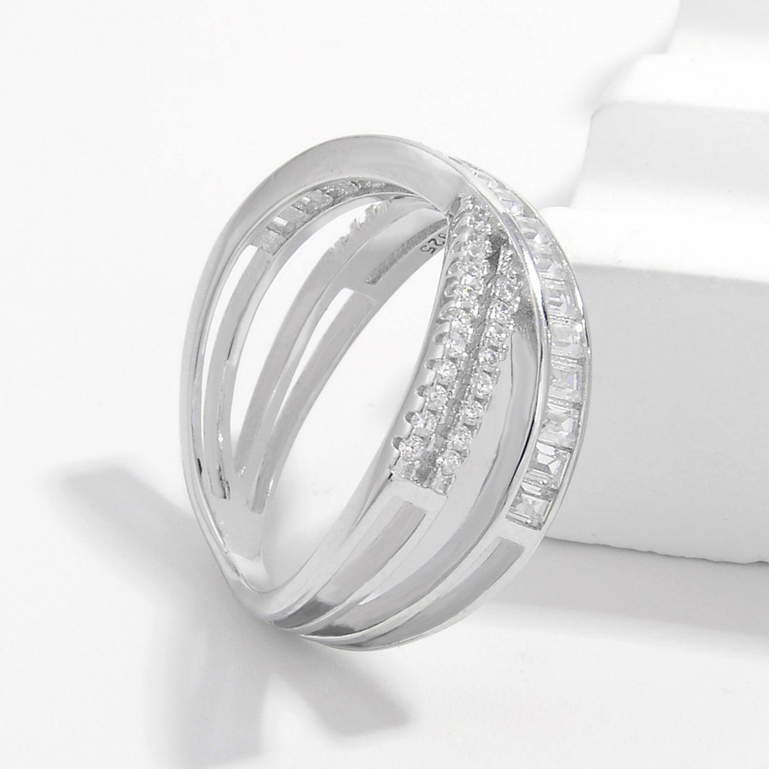 X Shape Inlaid Zircon 925 Sterling Silver Ring Carauana Store