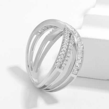 X Shape Inlaid Zircon 925 Sterling Silver Ring Carauana Store
