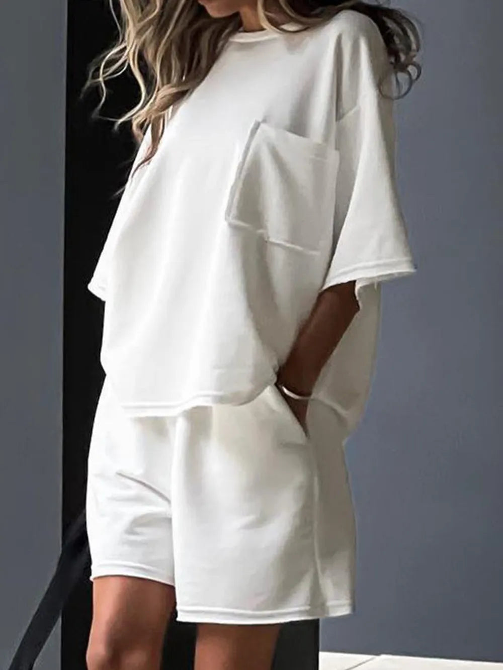 Pocketed Round Neck Half Sleeve Top and Shorts Set Carauana Store