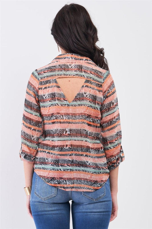 Mono B Cutout Johnny Collar Three-Quarter Sleeve Blouse Carauana Store