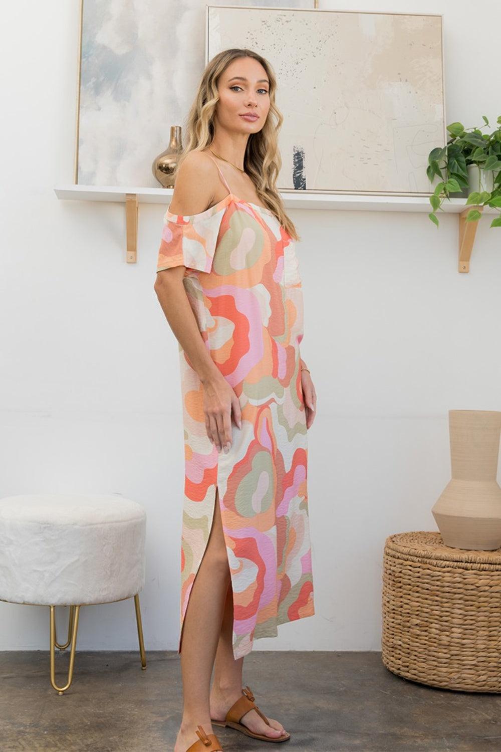 Sew In Love Full Size Printed Side Slit Midi Dress Carauana Store