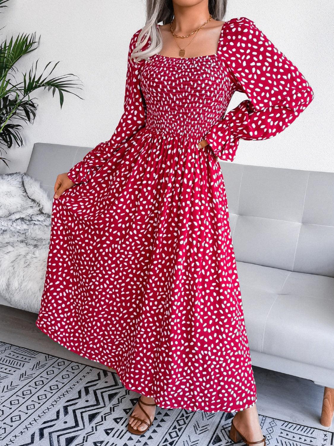 Smocked Square Neck Flounce Sleeve Dress Carauana Store