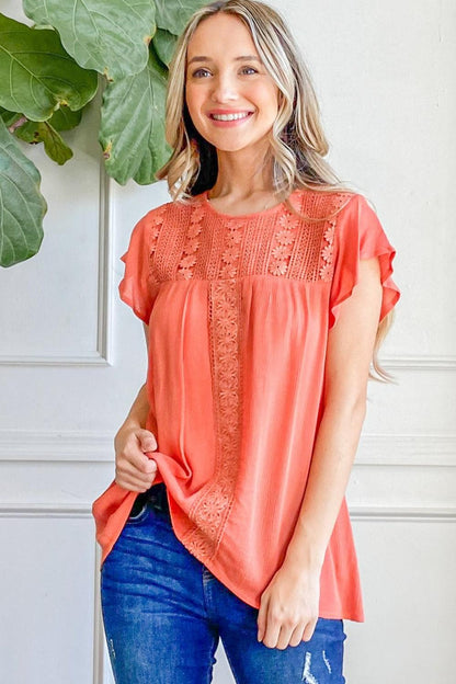 And The Why Lace Detail Ruffle Short Sleeve Blouse Carauana Store