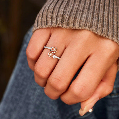 Rose Shape Inlaid Zircon Bypass Ring Carauana Store