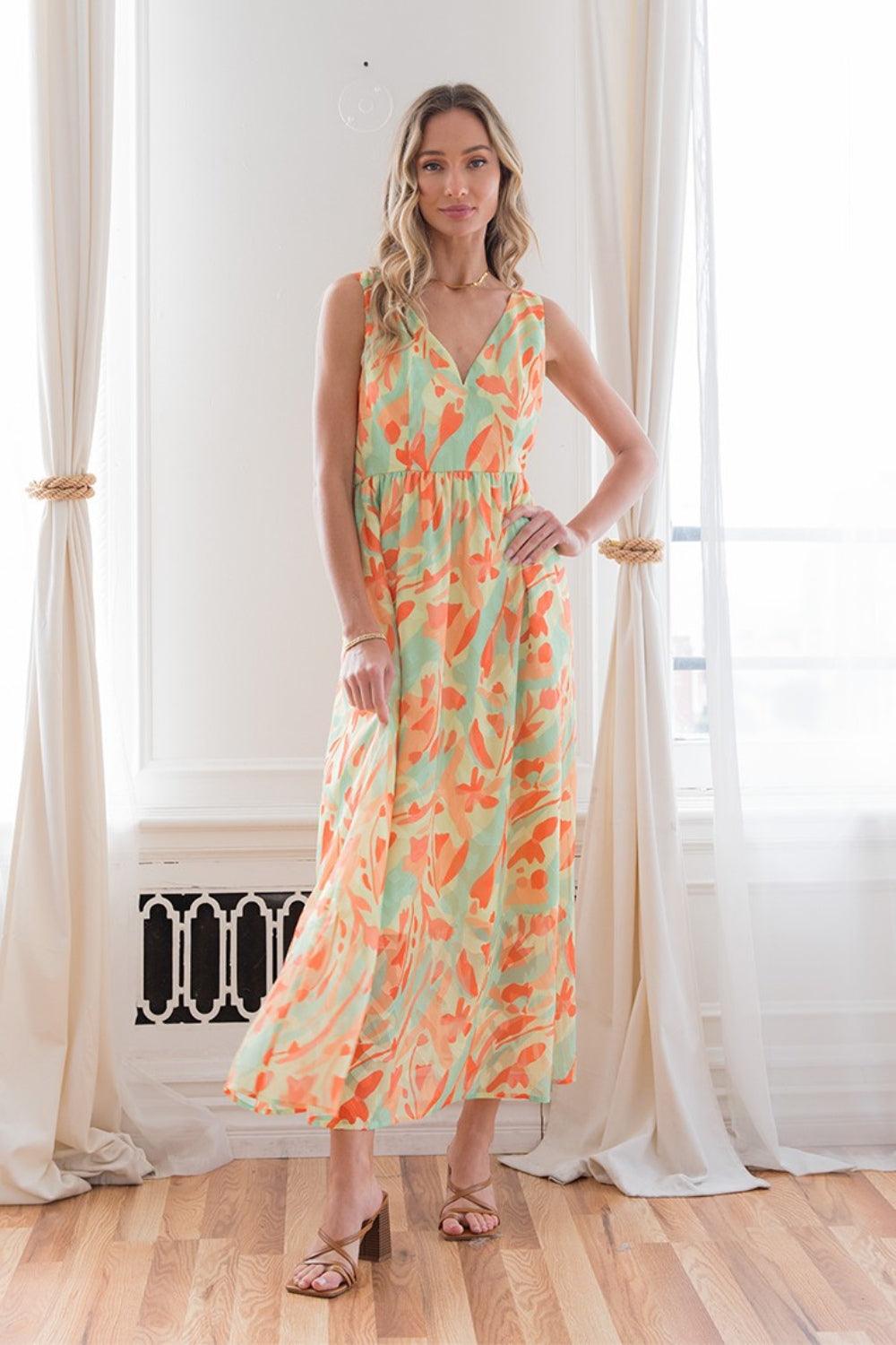 Sew In Love Printed V-Neck Sleeveless Dress Carauana Store