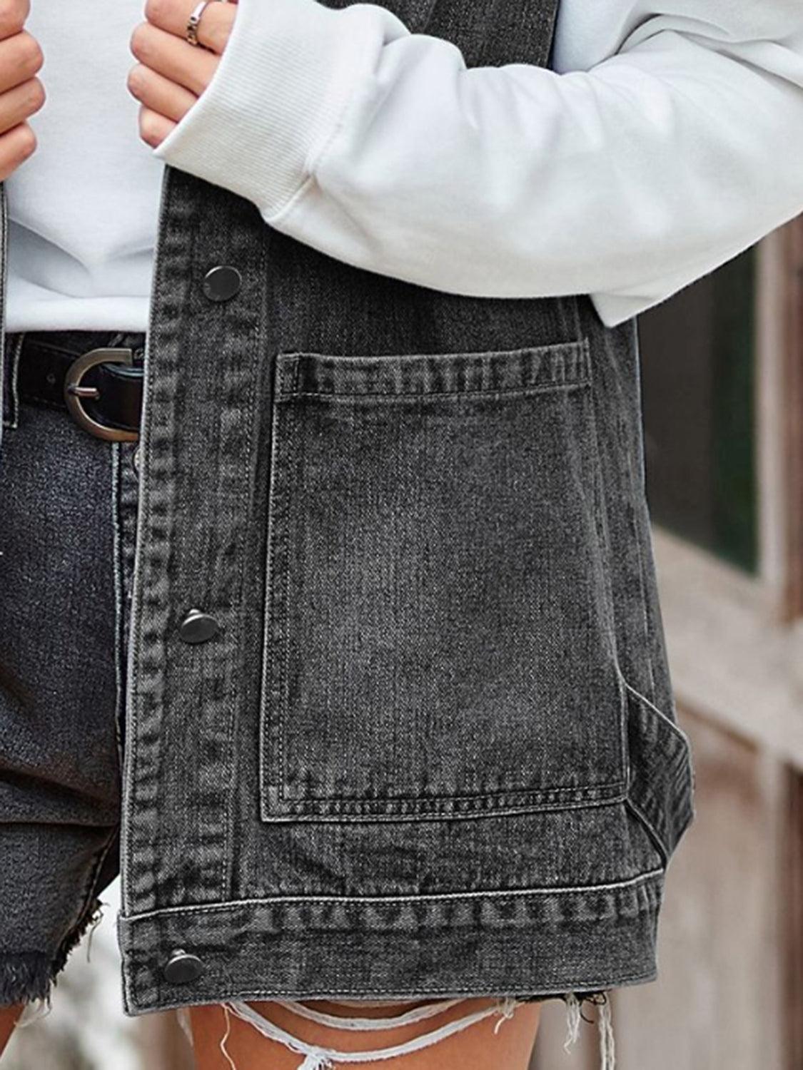 Button Up Sleeveless Denim Jacket with Pockets Carauana Store