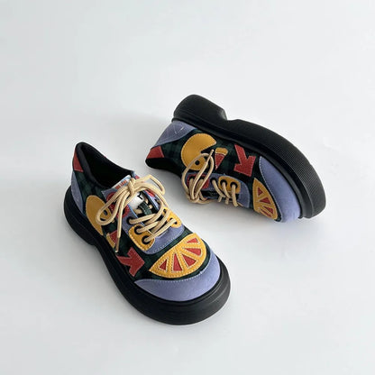 Lace Up Round Toe Plaid Platform Sneakers Carauana Store