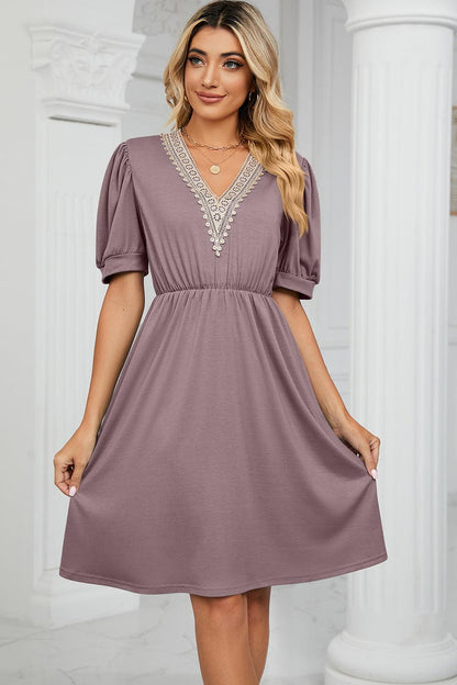 V-Neck Puff Sleeve Dress Carauana Store