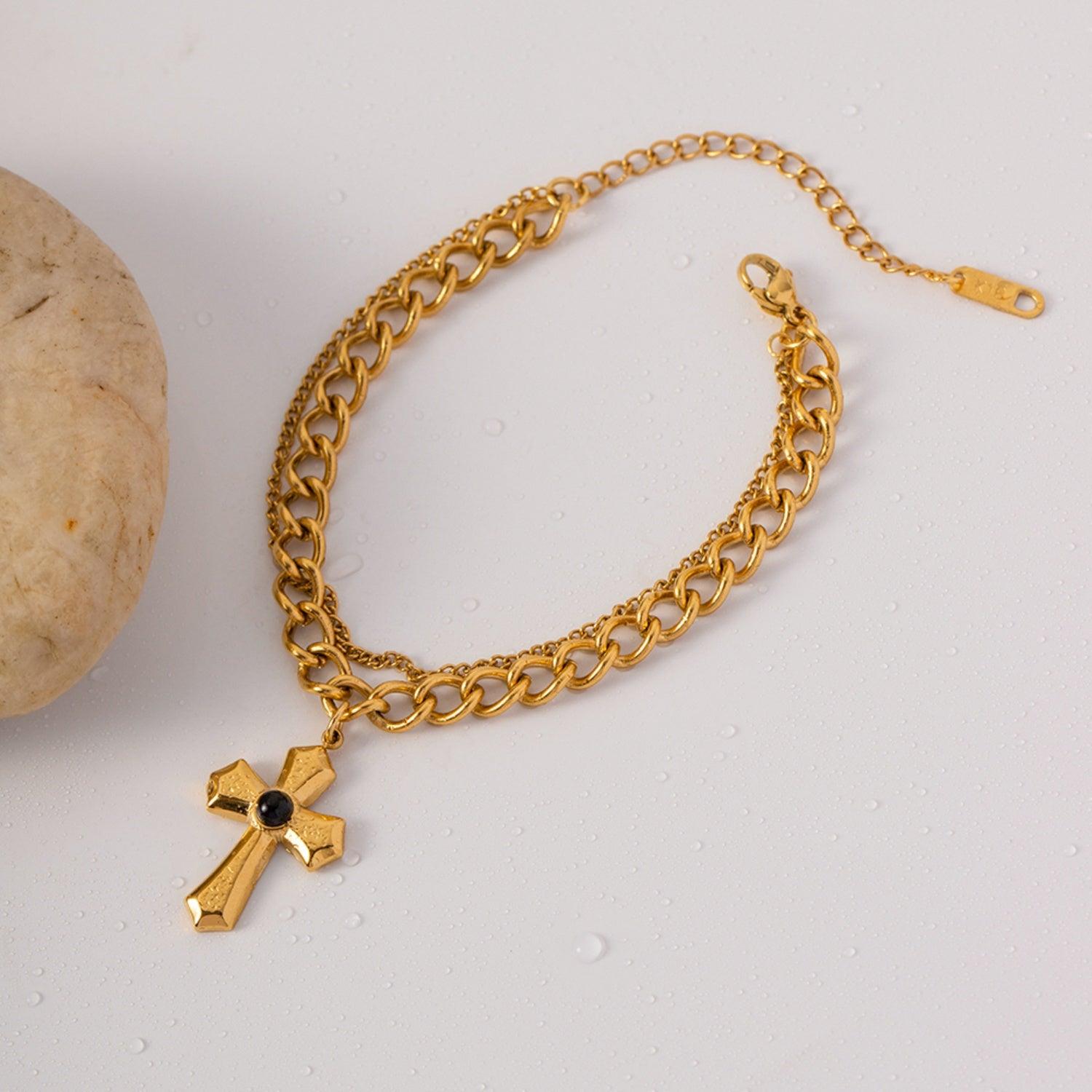 Stainless Steel Imitation Gemstone Cross Shape Pendant Bracelet Carauana Store