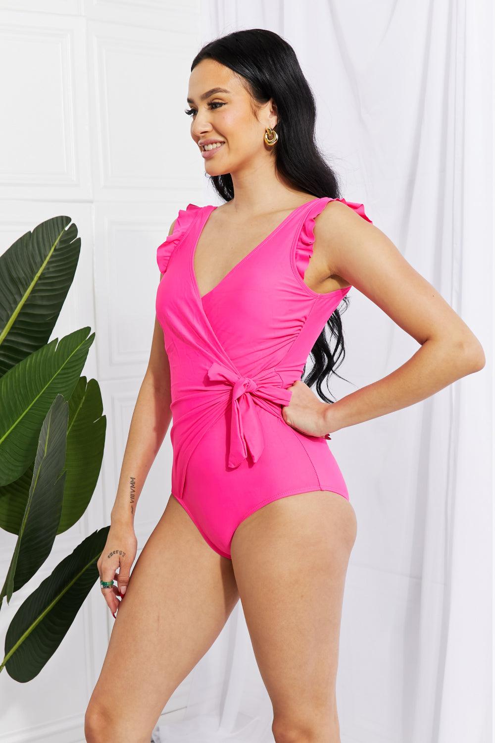 Marina West Swim Full Size Float On Ruffle Faux Wrap One-Piece in Pink Carauana Store