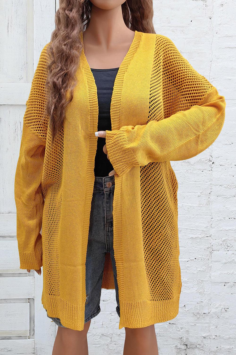Plus Size Openwork Long Sleeve Open Front Cardigan Carauana Store