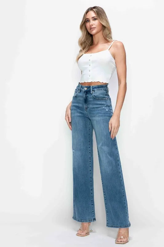 bytos Full Size High Rise Wide Leg Jeans with Pockets Carauana Store