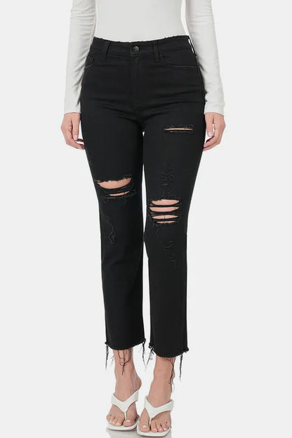 Zenana Distressed Raw Hem Cropped Jeans Carauana Store