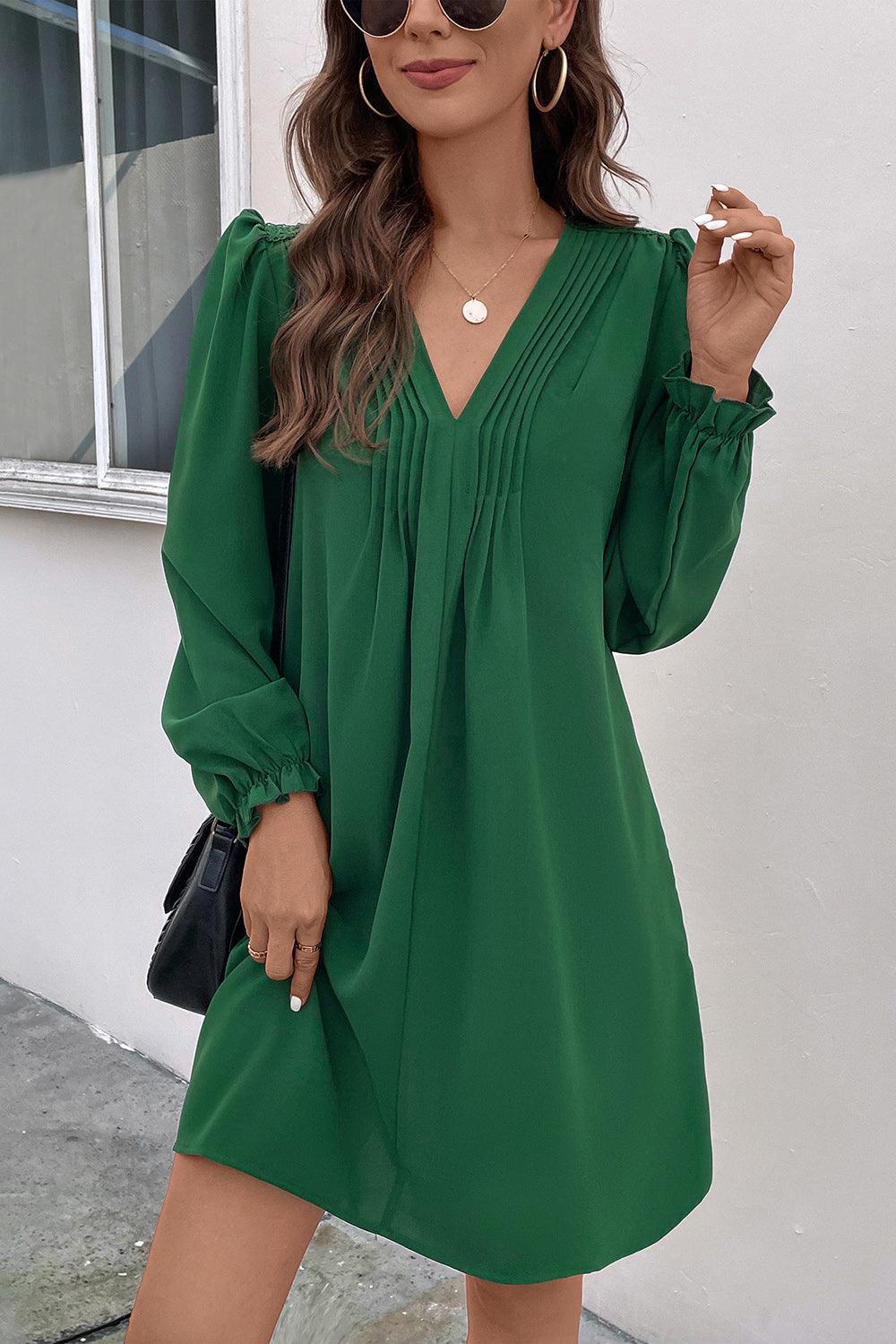Ruched V-Neck Flounce Sleeve Dress Carauana Store