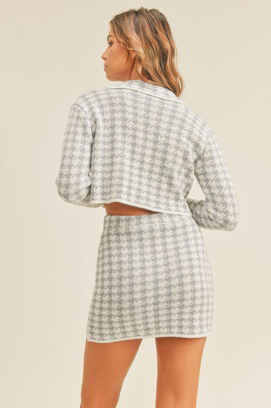 MABLE Houndstooth Cropped Knit Cardigan and Mini Skirt Set Carauana Store