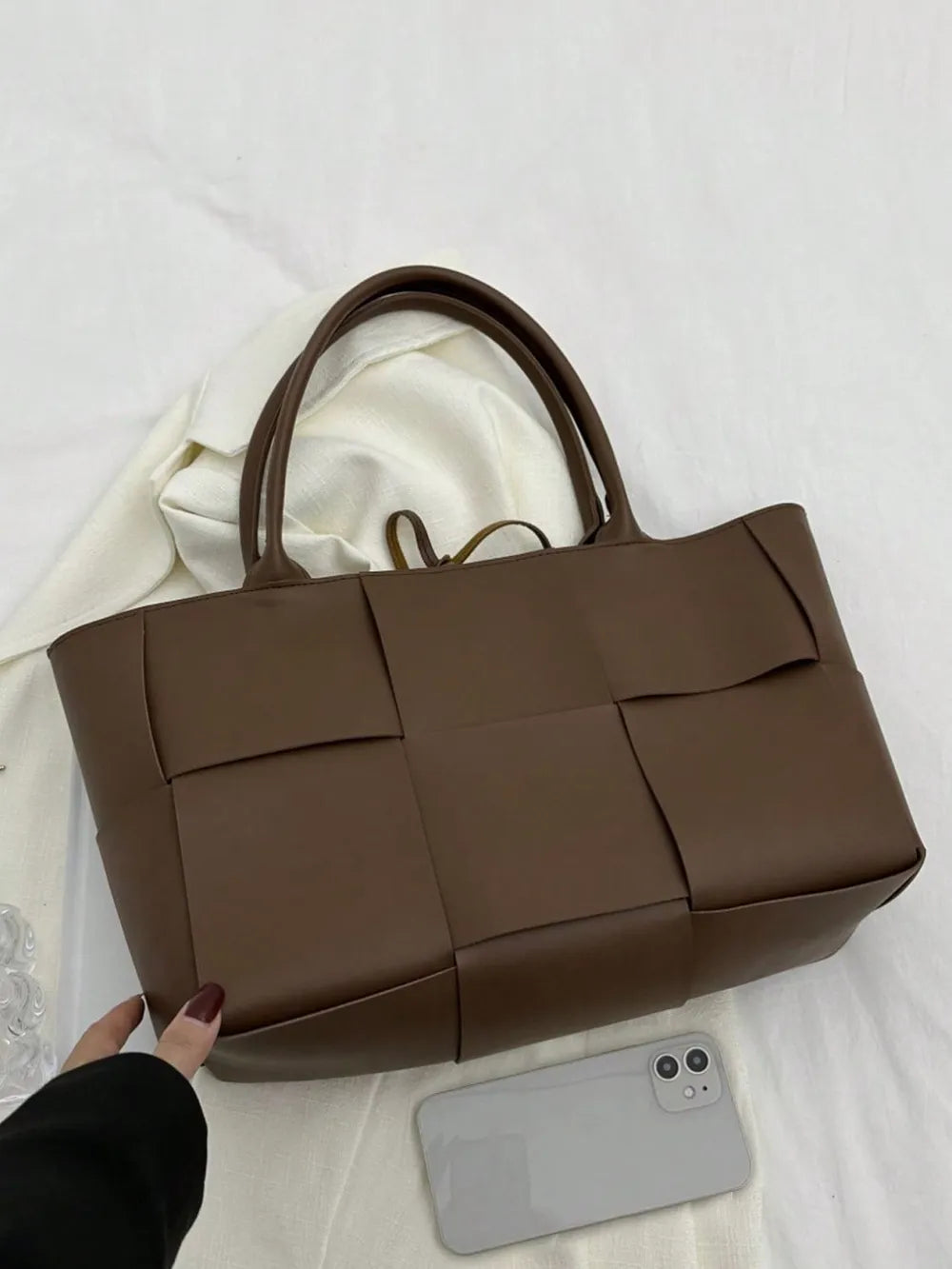 PU Leather Woven Handbag and Clutch Set Carauana Store