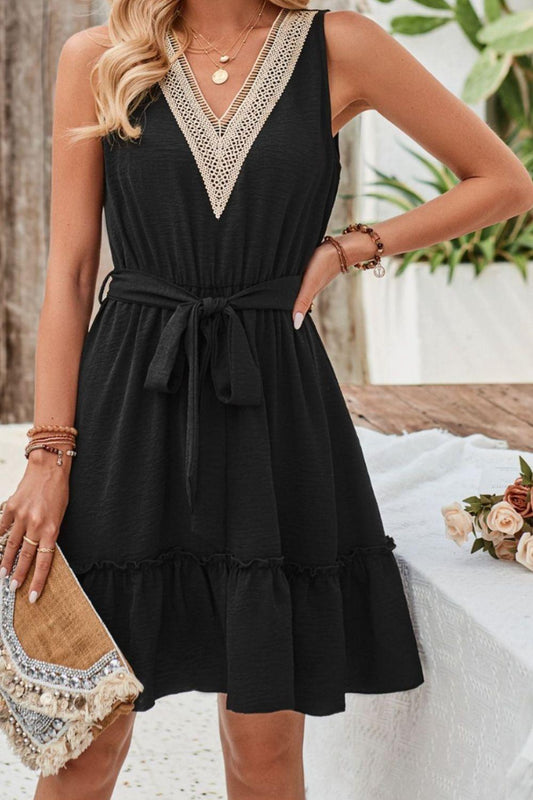 Tied Frill Sleeveless Mini Dress Carauana Store