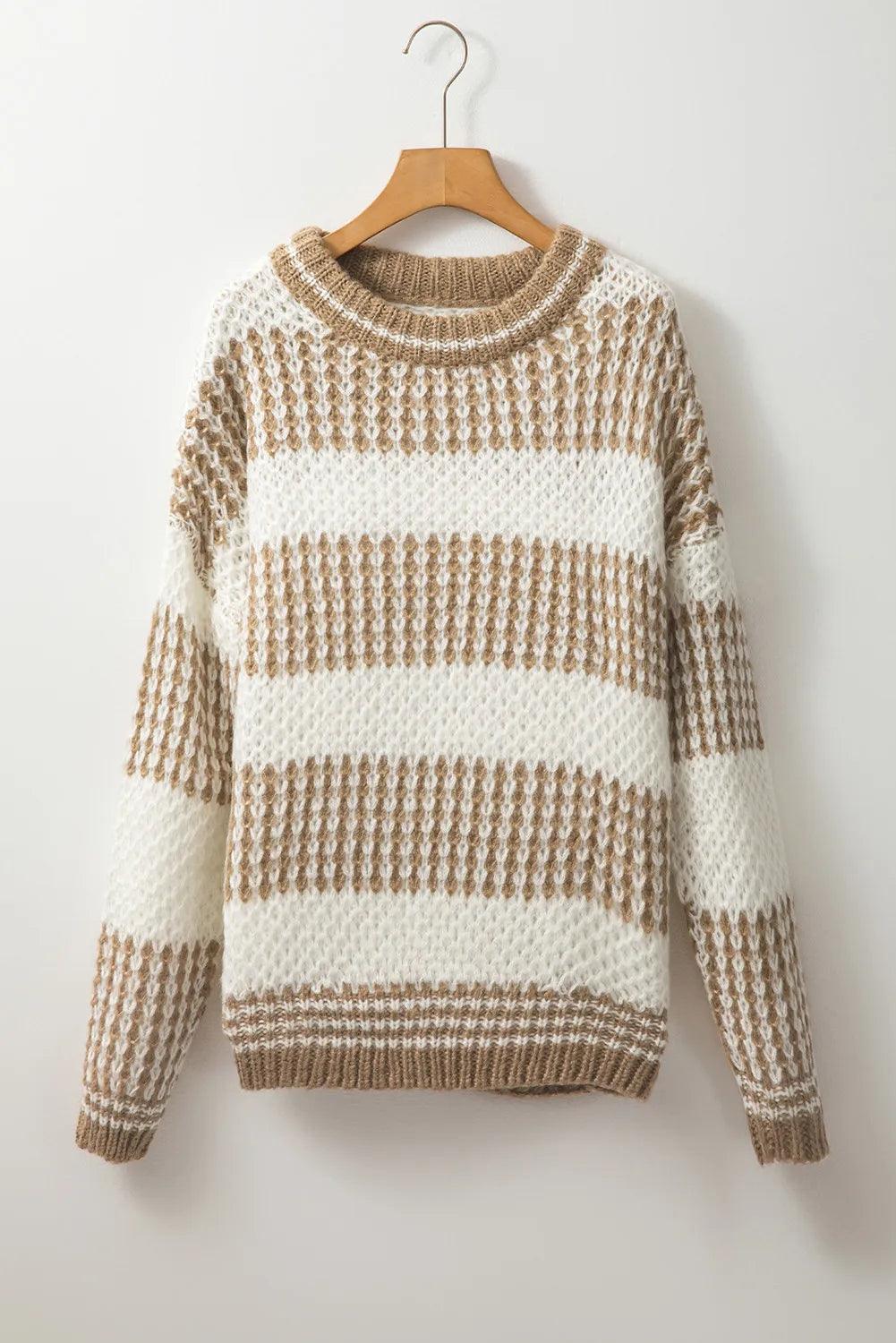 Color Block Round Neck Dropped Shoulder Sweater Carauana Store
