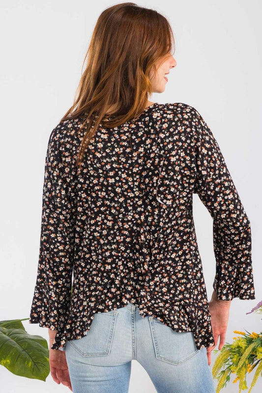 Celeste Full Size Floral Ruffle Detail Top Carauana Store