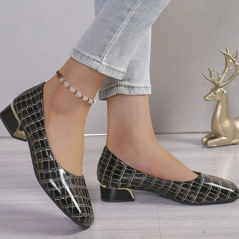Square Toe Block Heels Pumps