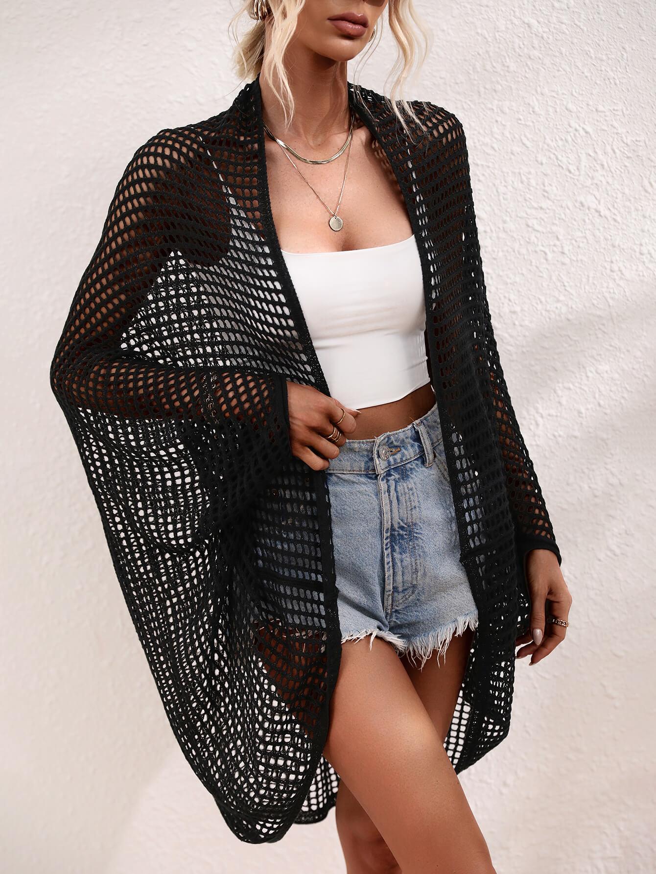 Openwork Open Front Longline Cover Up Carauana Store