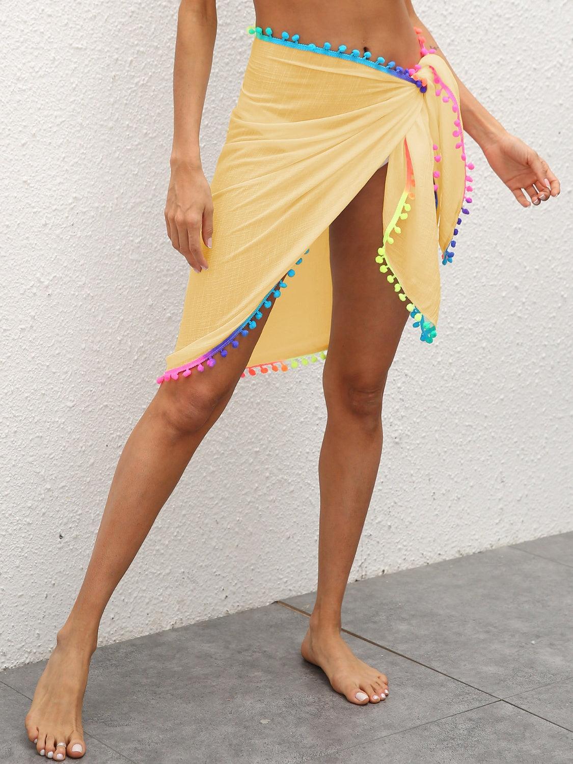 Rainbow Pompom Trim Swim Skirt Carauana Store