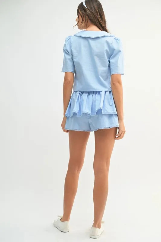 MABLE Collared Button Down Crop Top and Skort Set Carauana Store
