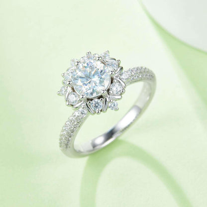 1 Carat Moissanite 925 Sterling Silver Flower Shape Ring Carauana Store