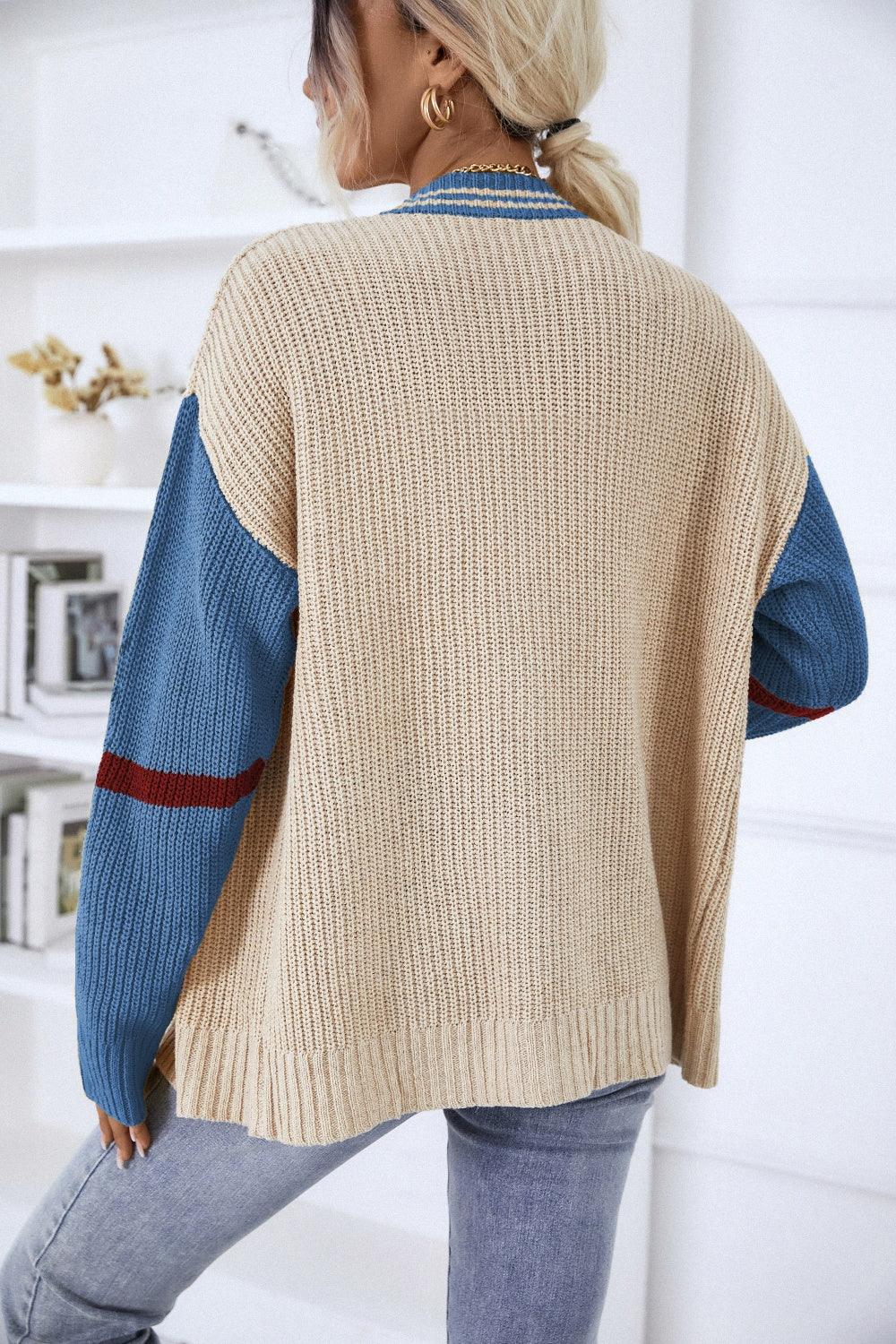 Contrast Button Up Dropped Shoulder Cardigan Carauana Store