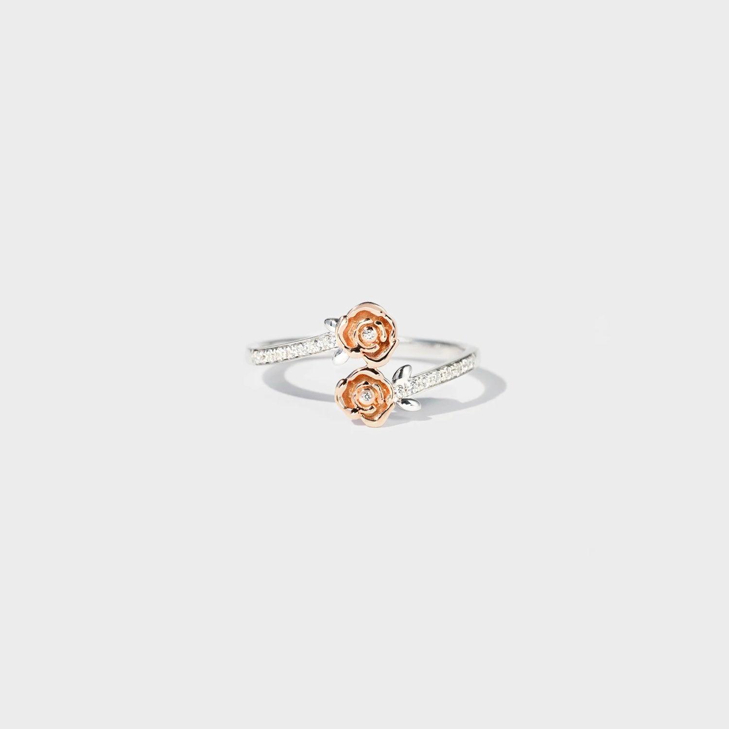 Rose Shape Inlaid Zircon Bypass Ring Carauana Store