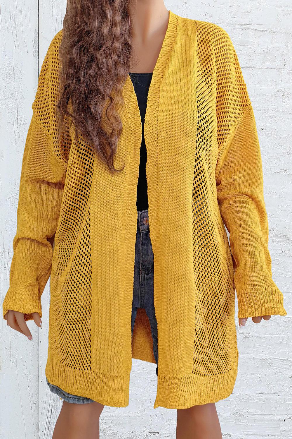 Plus Size Openwork Long Sleeve Open Front Cardigan Carauana Store