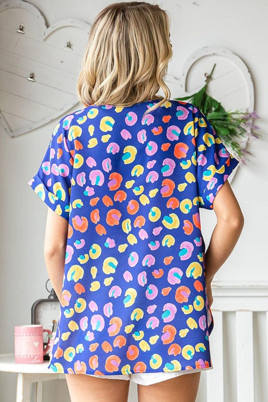 First Love Printed V-Neck Short Sleeve Blouse Carauana Store