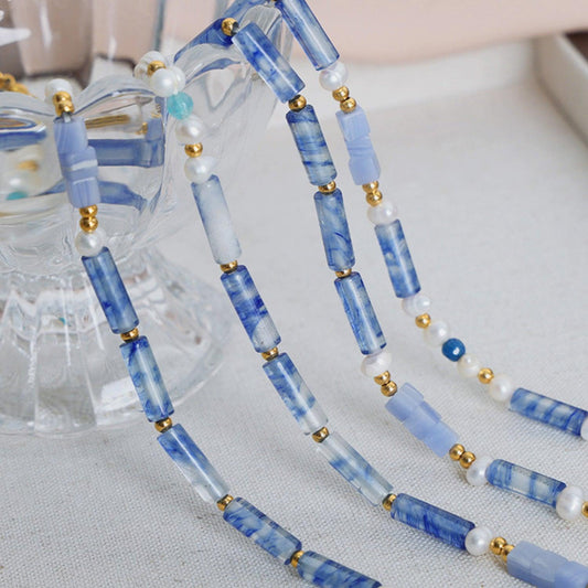 Freshwater Pearl Titanium Steel Geometric Bead Necklace Carauana Store