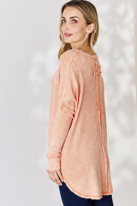 Zenana Oversized Washed Waffle Long Sleeve Top Carauana Store
