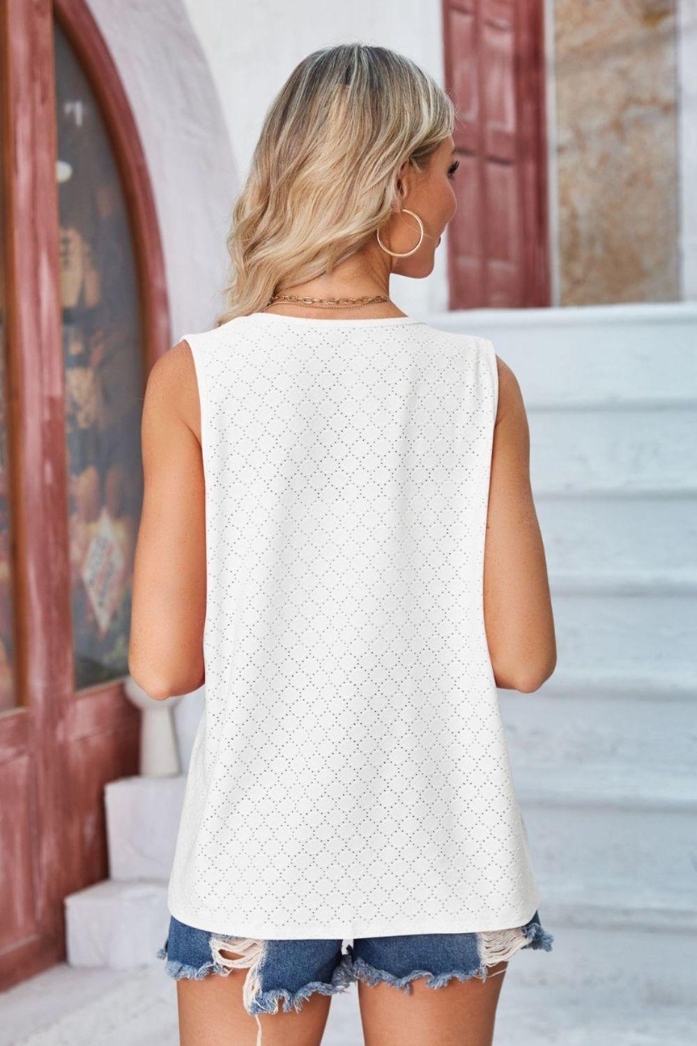 Eyelet Open Front Sleeveless Cardigan Carauana Store