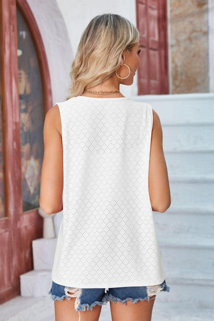 Eyelet Open Front Sleeveless Cardigan Carauana Store