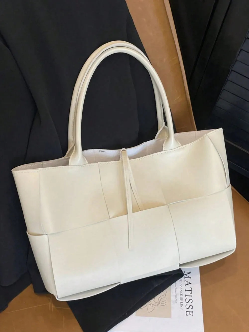 PU Leather Woven Handbag and Clutch Set Carauana Store