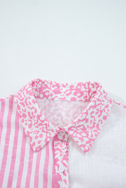 Pink Leopard Striped Western Casual Shirt