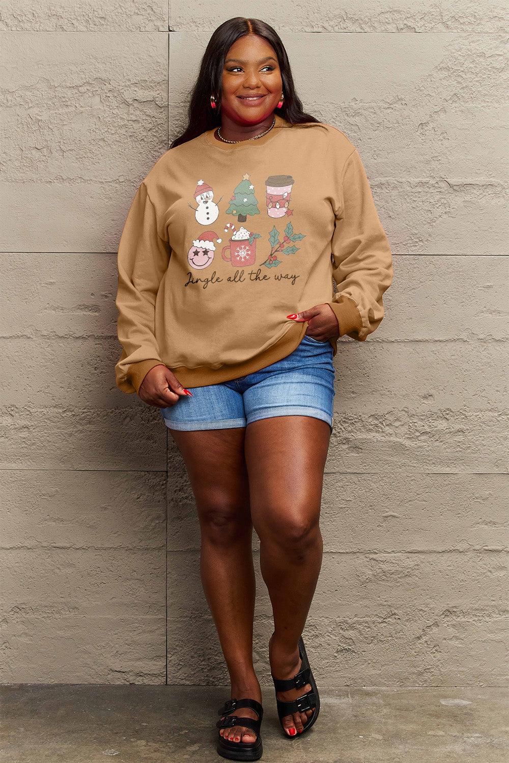 Simply Love Full Size JINGLE ALL THE WAY Long Sleeve Sweatshirt Carauana Store