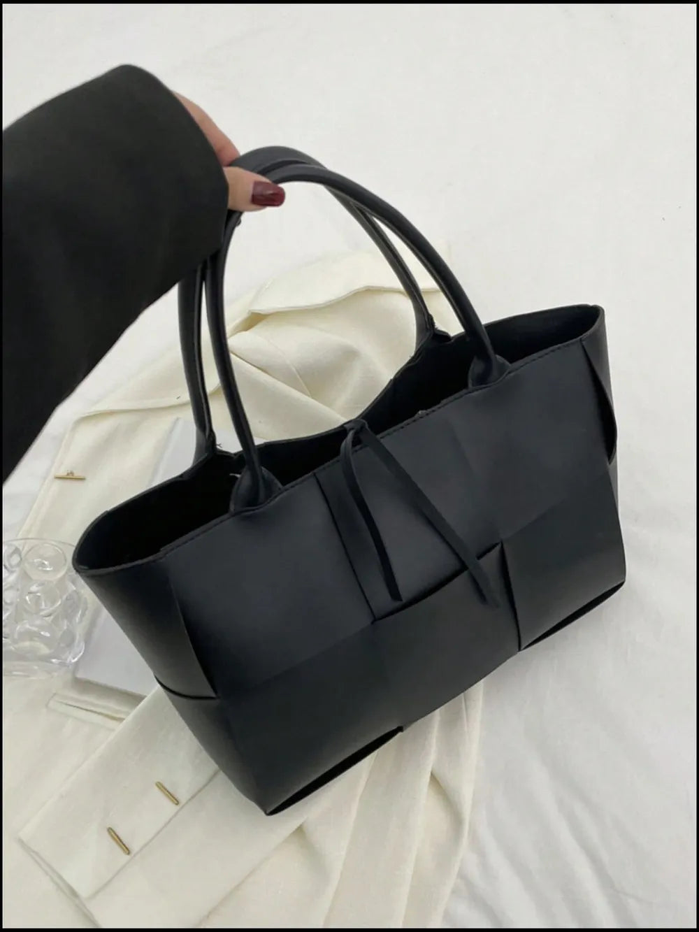 PU Leather Woven Handbag and Clutch Set Carauana Store