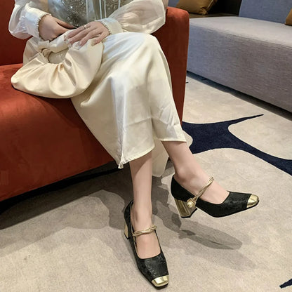 Square Toe Block Heels Pumps