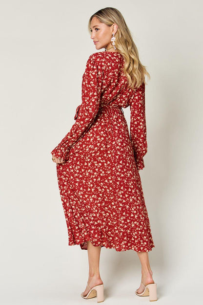 Double Take Full Size Tie Back Flounce Sleeve Dress Carauana Store