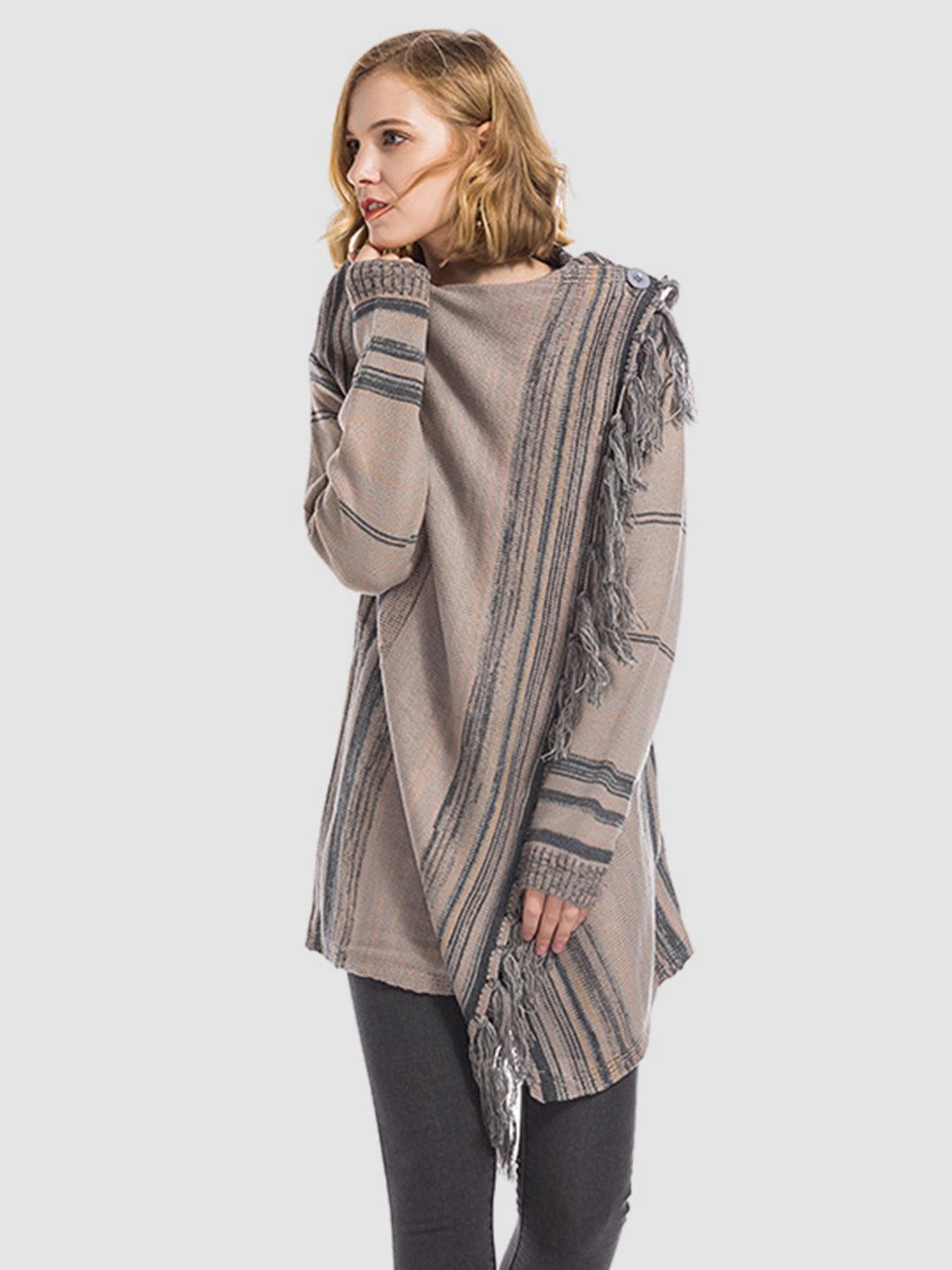 Angel Wings Tassel Striped Open Front Long Sleeve Cardigan Carauana Store