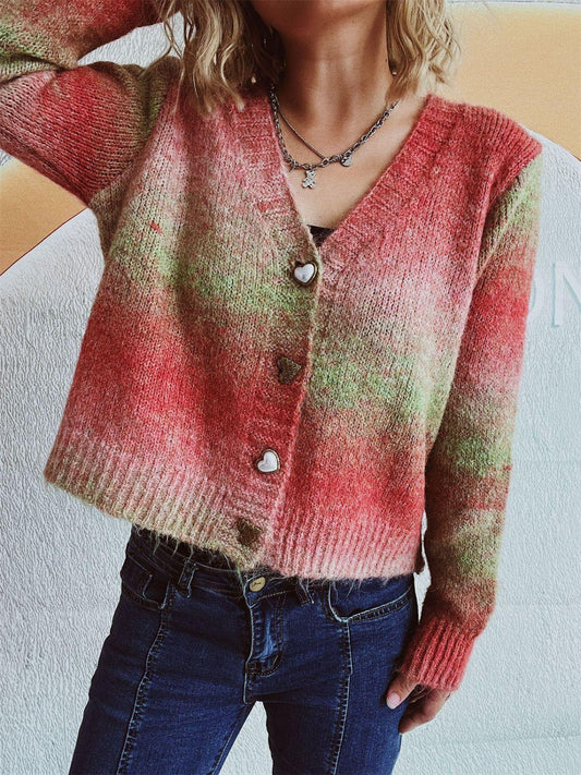 Gradient Heart Shape Button V-Neck Cardigan Carauana Store