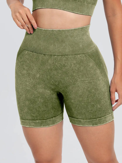 Washed High Waist Active Shorts Carauana Store