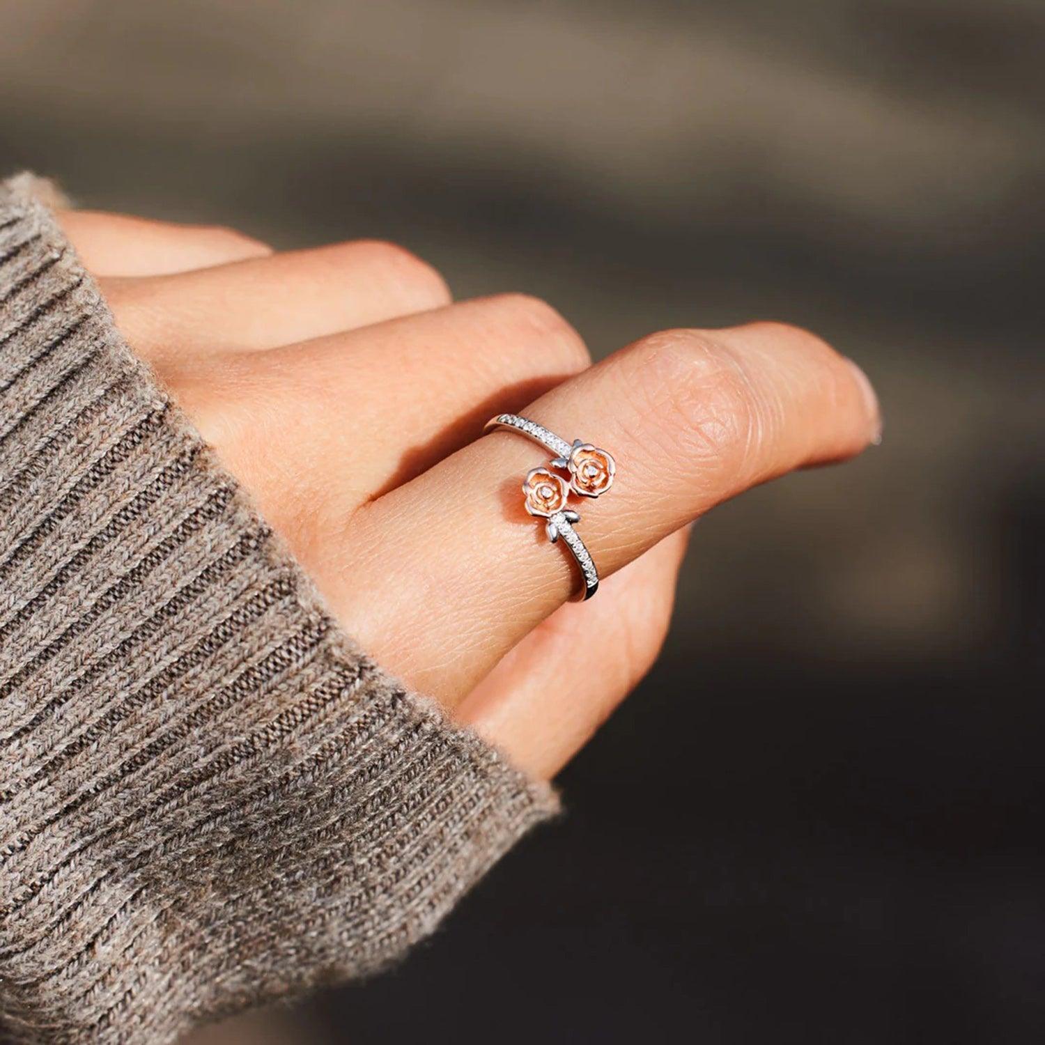 Rose Shape Inlaid Zircon Bypass Ring Carauana Store