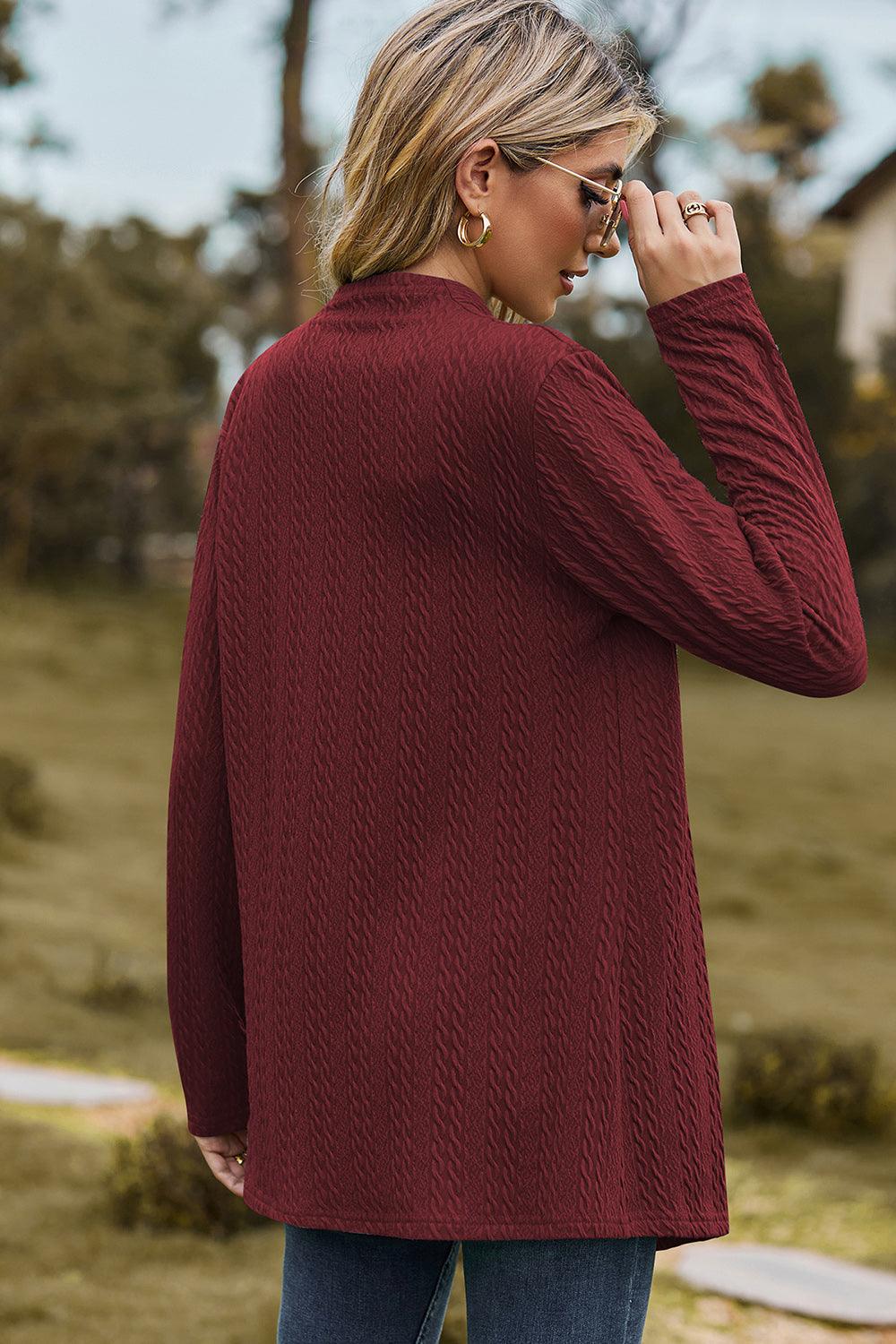 Textured Open Front Long Sleeve Cardigan Carauana Store