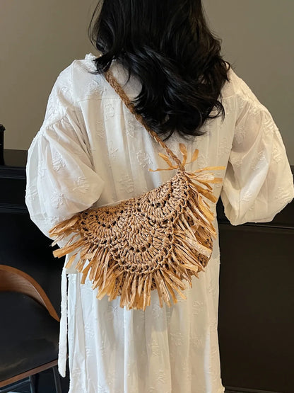 Straw Braided Fringe Shoulder Bag Carauana Store