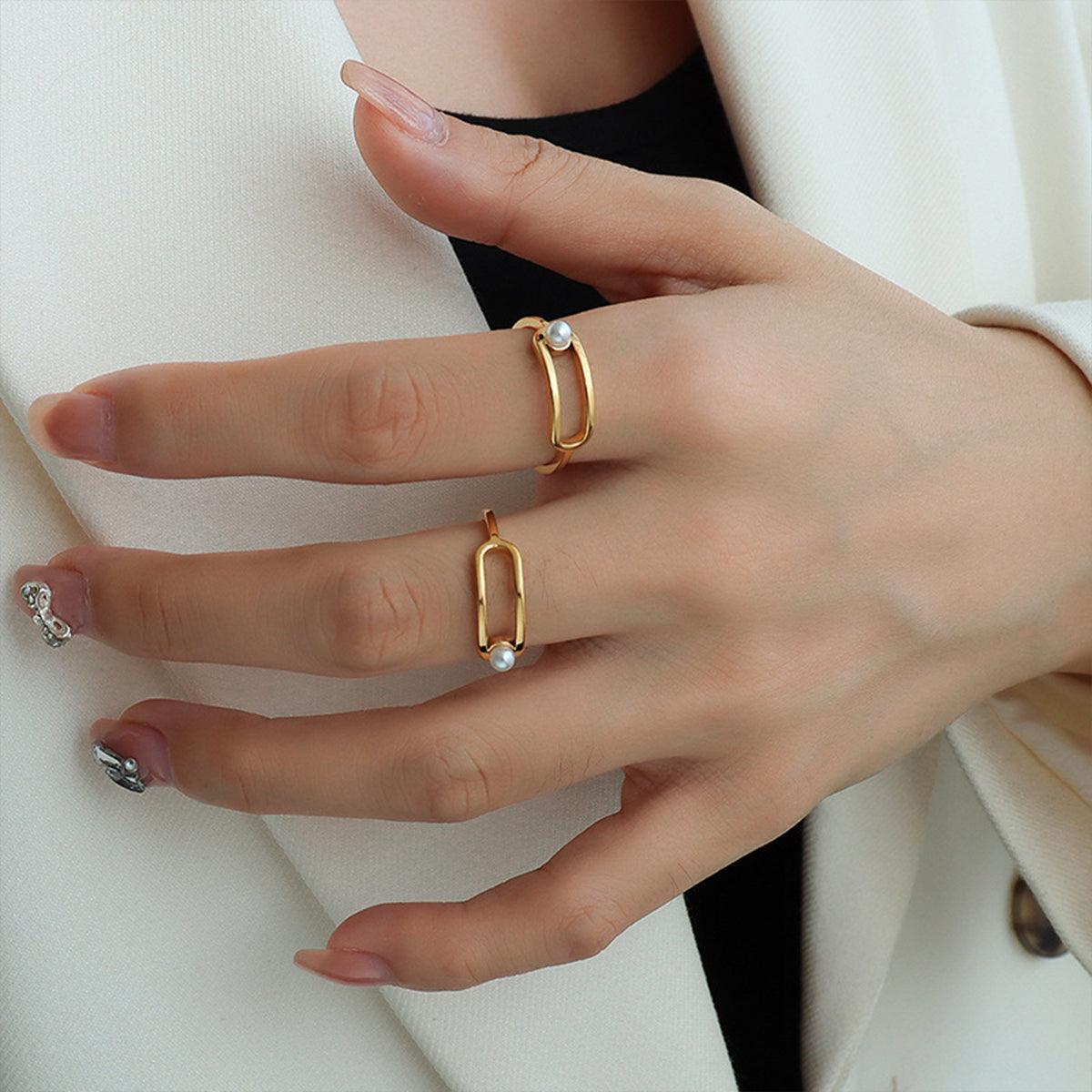 Synthetic Pearl Titanium Steel Ring Carauana Store