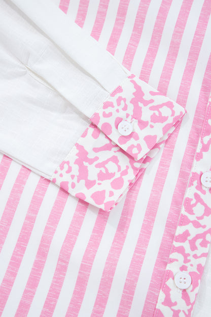 Pink Leopard Striped Western Casual Shirt